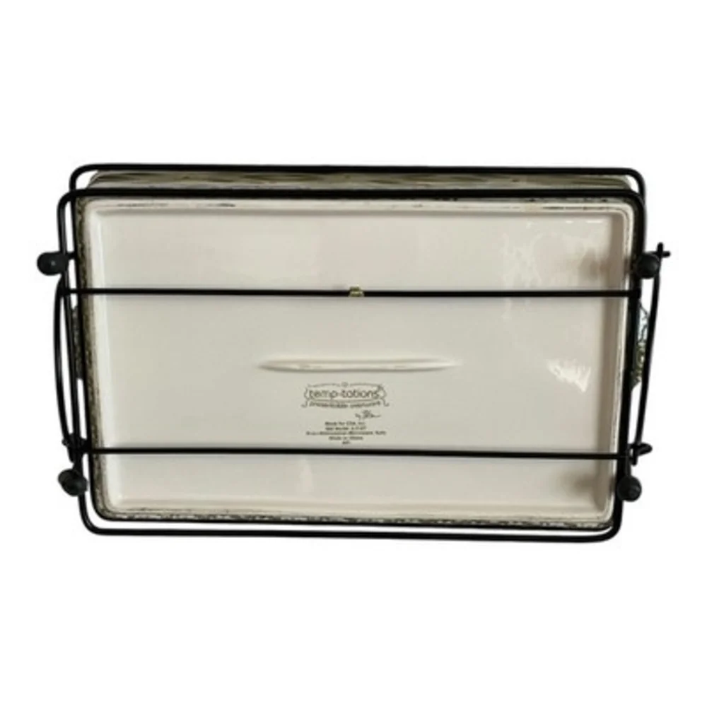 Vintage Temp-tations by Tara Old World Green 2.5 QT Baker with Metal Rack EXC